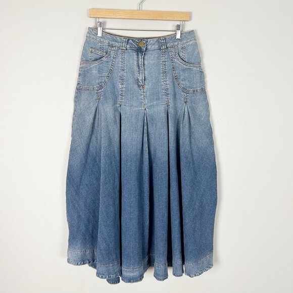 Y2K Soft Surroundings Denim Pleated Midi Skirt Country Western Size Small Women' - Picture 1 of 4